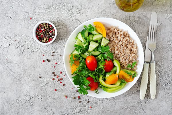 Diet menu. Healthy vegetarian salad of fresh vegetables